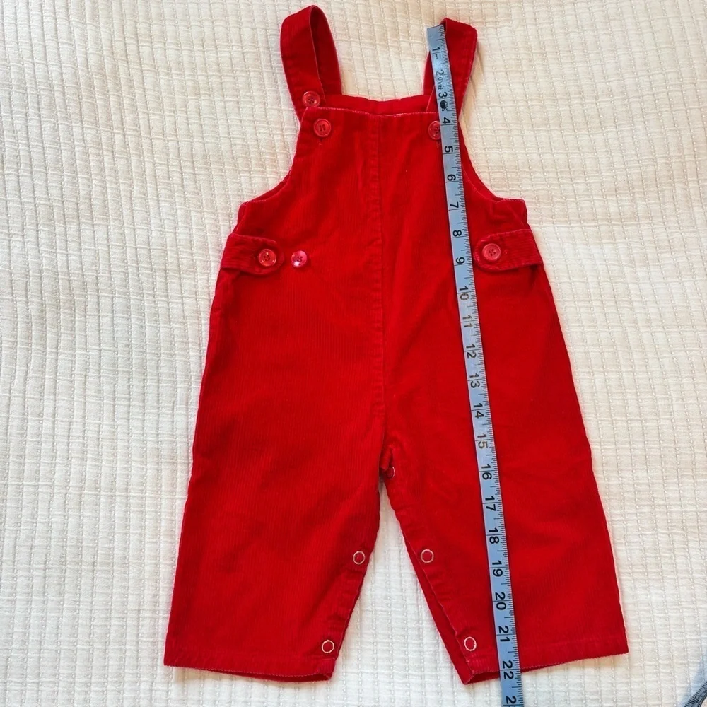 OshKosh B'Gosh Vintage 80's Rainbow Striped Mock Neck 18 mos Shirt Red Overalls